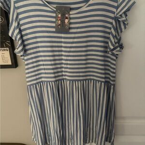 Striped Blue & White Women’s Peplum Top